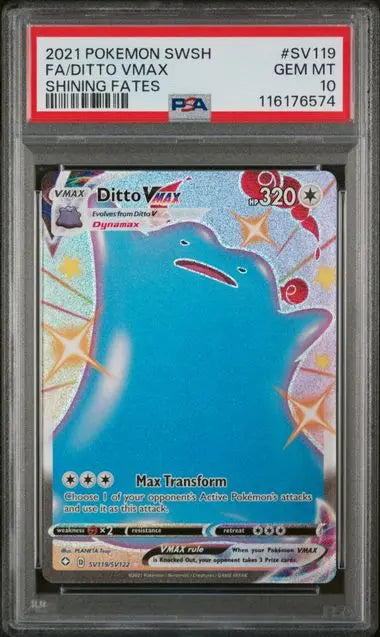 PSA 10 - 2021 POKEMON SWORD & SHIELD SHINING FATES #SV119 FA/DITTO VMAX SHINING FATES - Doe's Cards