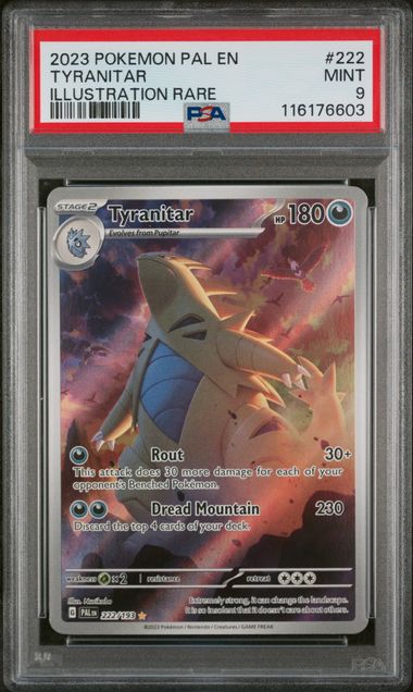 PSA 9 -2023 POKEMON PAL EN-PALDEA EVOLVED #222 TYRANITAR ILLUSTRATION RARE - Doe's Cards