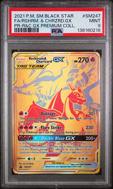 PSA 9 - 2021 POKEMON SM BLACK STAR PROMO #SM247 FA/RSHRM. & CHRZRD.GX PR-R&C GX PREMIUM COLL. Doe's Cards