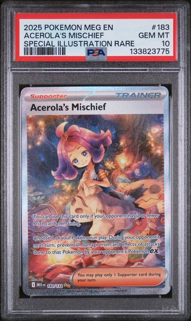 PSA 10 - 2025 POKEMON MEG EN-MEGA EVOLUTION #183 ACEROLA'S MISCHIEF SPECIAL ILLUSTRATION RARE Doe's Cards