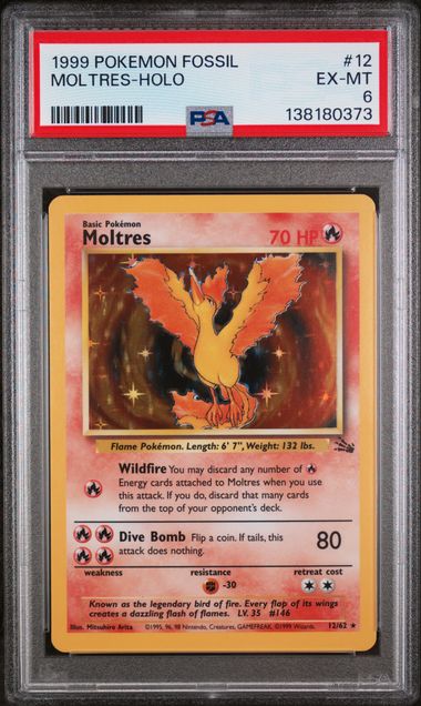 PSA 6 - 1999 POKEMON FOSSIL #12 MOLTRES-HOLO Doe's Cards