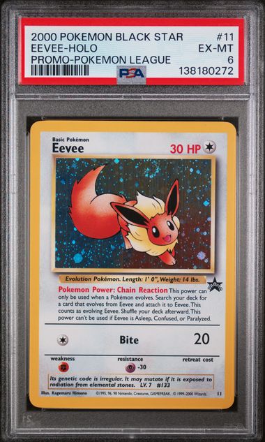 PSA 6 - 2000 POKEMON PROMO BLACK STAR #11 EEVEE-HOLO PROMO-POKEMON LEAGUE Doe's Cards