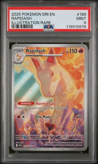 PSA 9 -2025 POKEMON DRI EN-DESTINED RIVALS #189 RAPIDASH ILLUSTRATION RARE - Doe's Cards