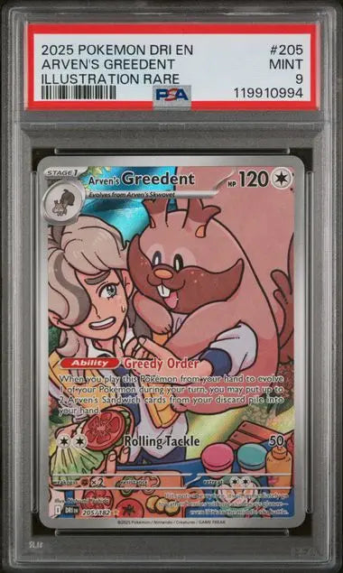 PSA 9 -2025 POKEMON DRI EN-DESTINED RIVALS #205 ARVEN'S GREEDENT ILLUSTRATION RARE - Doe's Cards