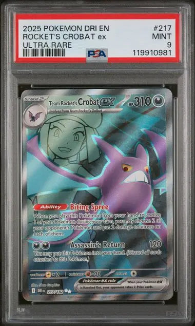 PSA 9 -2025 POKEMON DRI EN-DESTINED RIVALS #217 ROCKET'S CROBAT ex ULTRA RARE - Doe's Cards