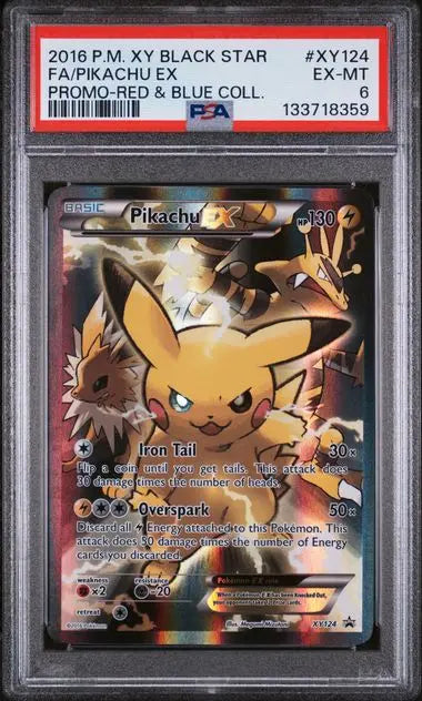 PSA 6 - 2016 POKEMON XY BLACK STAR PROMO #XY124 FA/PIKACHU EX PROMO-RED & BLUE COLL. Doe's Cards
