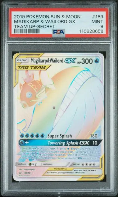 PSA 9 - 2019 POKEMON SUN & MOON TEAM UP #183 MAGIKARP & WAILORD GX TEAM UP-SECRET - Doe's Cards