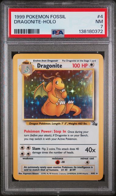 PSA 7 - 1999 POKEMON FOSSIL #4 DRAGONITE-HOLO Doe's Cards