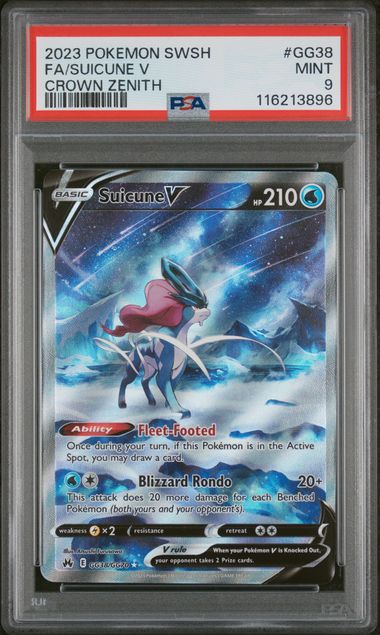 PSA 9 -2023 POKEMON SWORD AND SHIELD CROWN ZENITH #GG38 FA/SUICUNE V CROWN ZENITH - Doe's Cards