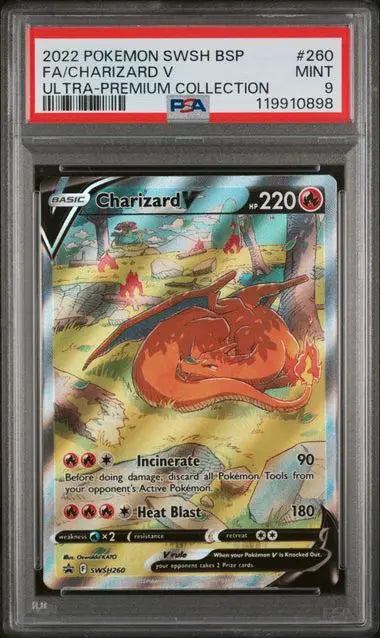 PSA 9 - 2022 POKEMON SWSH BLACK STAR PROMO #260 FA/CHARIZARD V ULTRA-PREMIUM COLLECTION - Doe's Cards