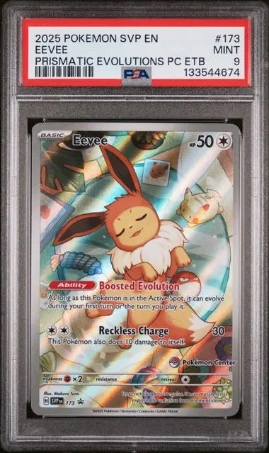 PSA 9 -2025 POKEMON SVP EN-SV BLACK STAR PROMO #173 EEVEE PRISMATIC EVOLUTIONS PC ETB Doe's Cards