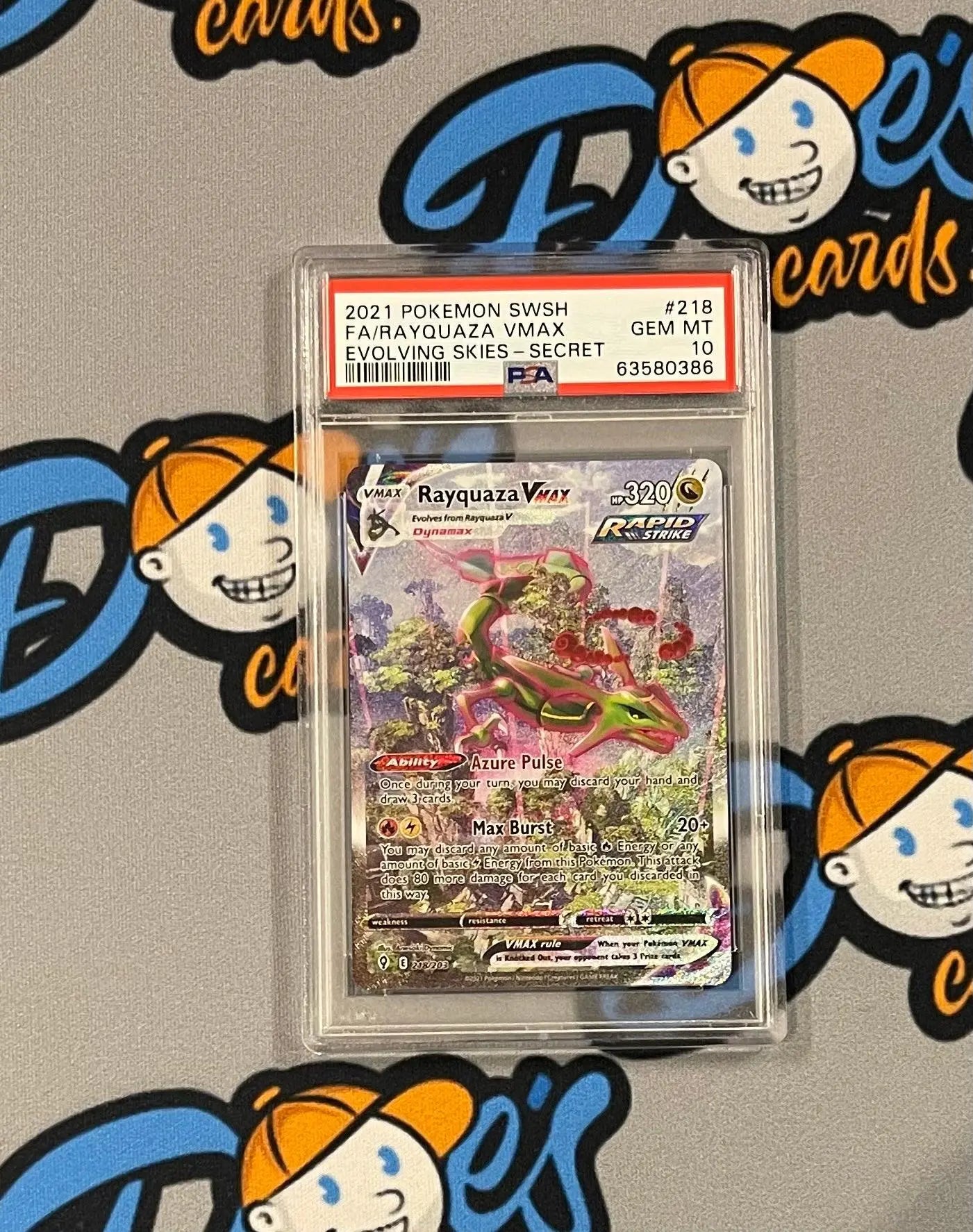 PSA 10 Pokemon Evolving Skies Rayquaza Vmax Alt Art #218 - Doe's Cards