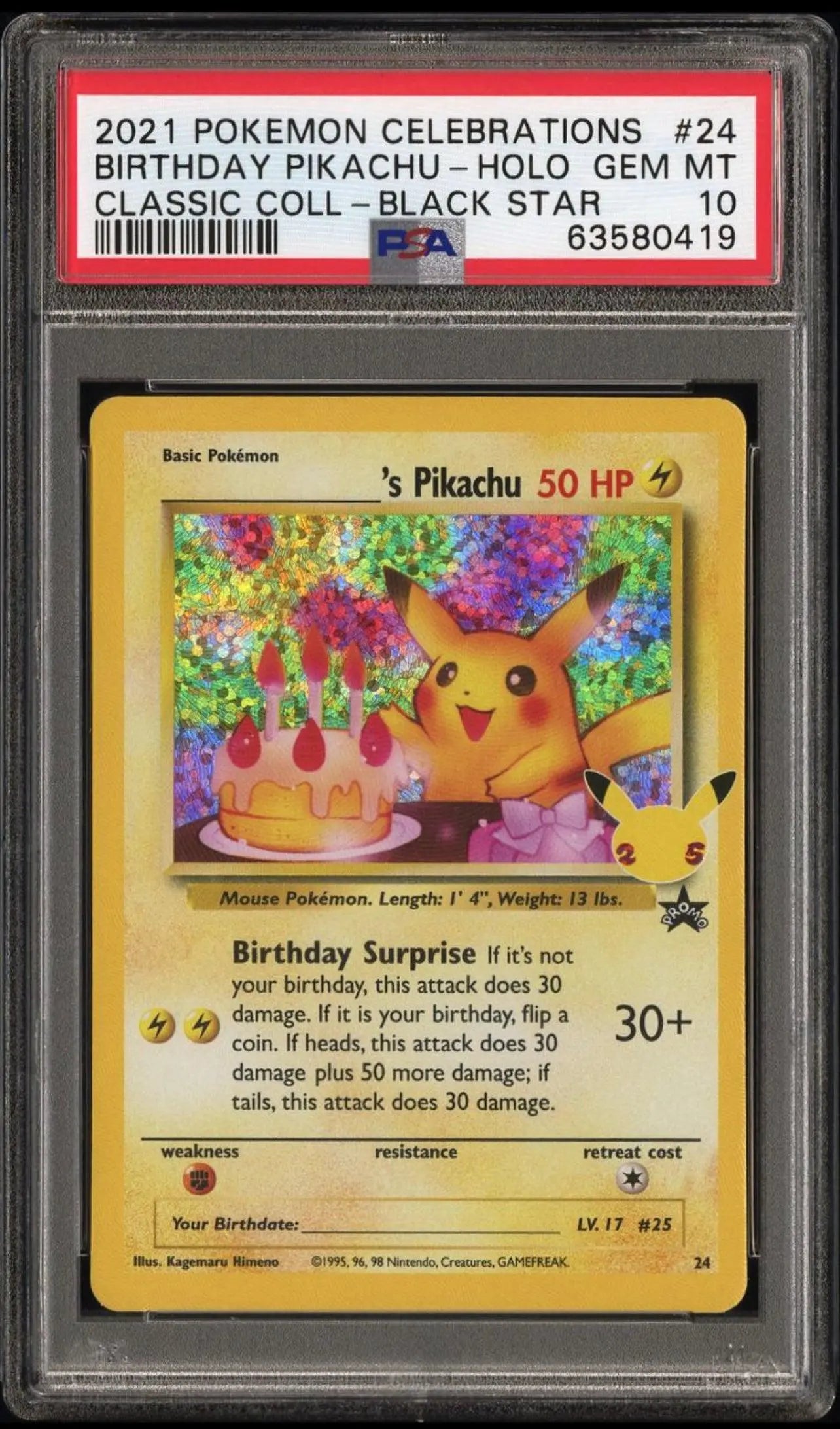 Psa 10 Pokémon Celebrations #24 Birthday Pikachu Classic Collection - Black star - Doe's Cards