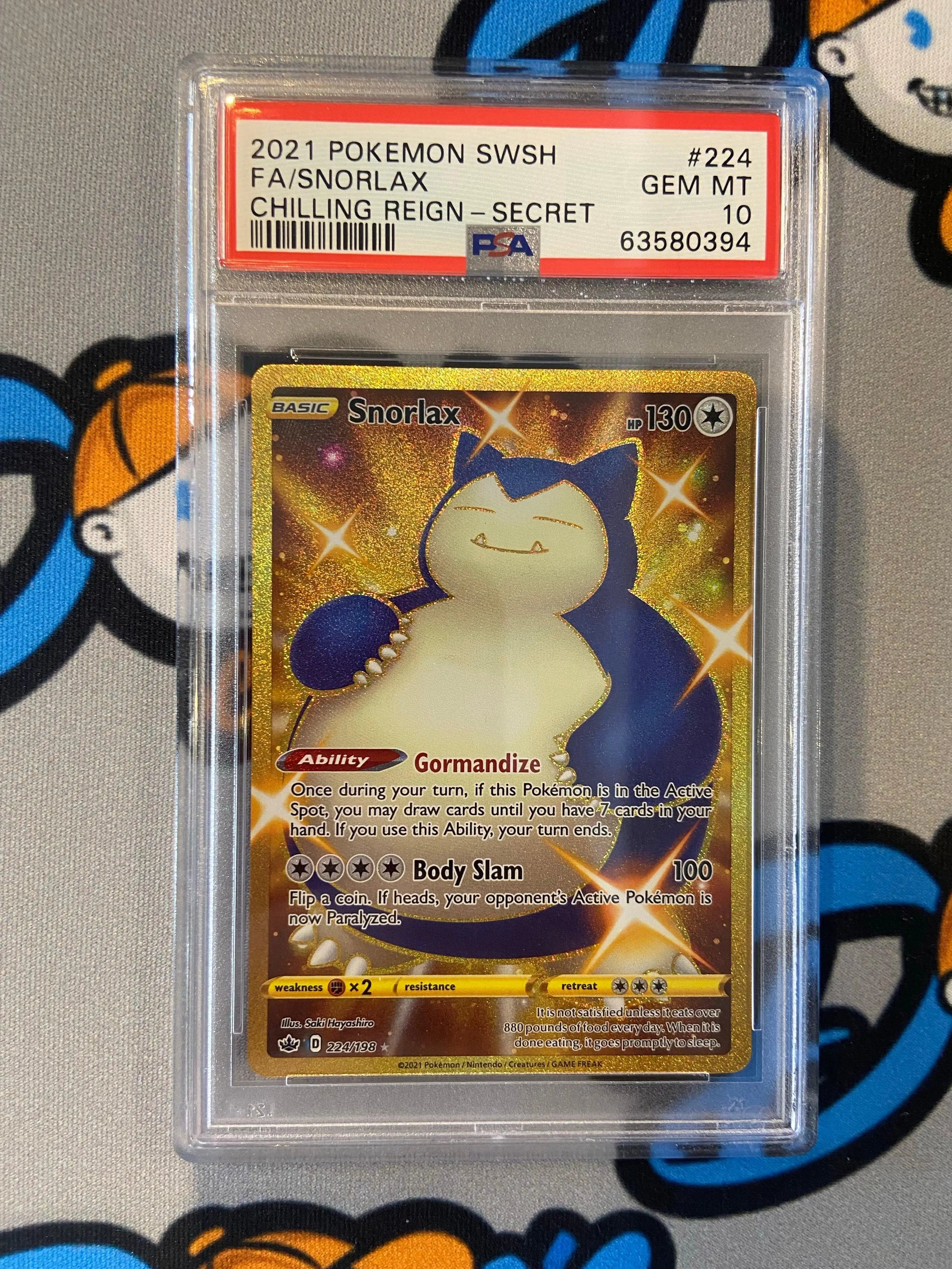 PSA 10 Pokemon SWSH Chilling reign Snorlax FA Secret rare - Doe's Cards