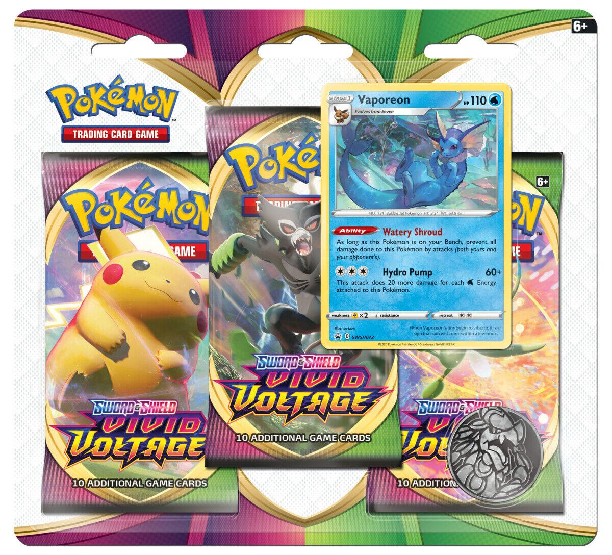 Pokemon Vivid Voltage 3 pack blister- Vaporeon - Doe's Cards