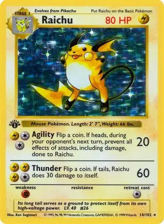 Raichu (14/102) [Base Set 1st Edition] Pokémon