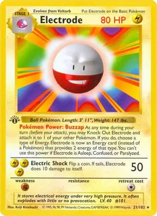 Electrode (21/102) [Base Set 1st Edition] Pokémon