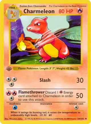 Charmeleon (24/102) [Base Set 1st Edition] Pokémon