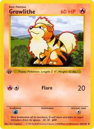 Growlithe (28/102) [Base Set 1st Edition] Pokémon