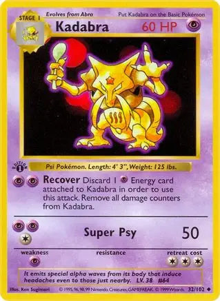 Kadabra (32/102) [Base Set 1st Edition] Pokémon