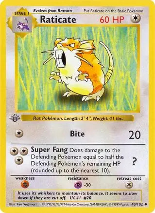 Raticate (40/102) [Base Set 1st Edition] Pokémon