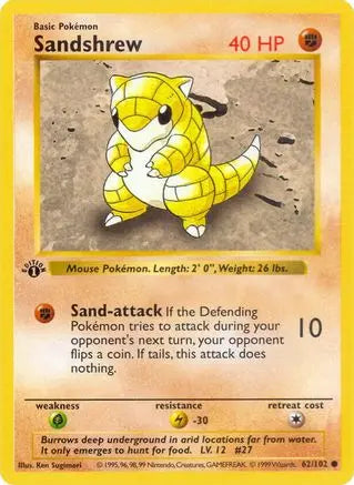 Sandshrew (62/102) [Base Set 1st Edition] Pokémon