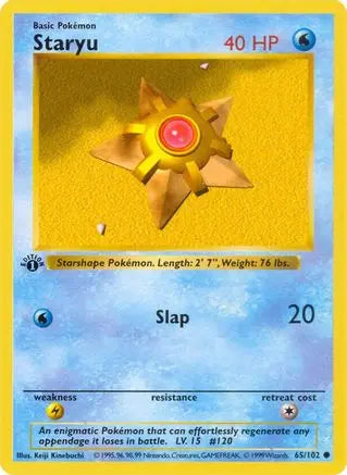 Staryu (65/102) [Base Set 1st Edition] Pokémon