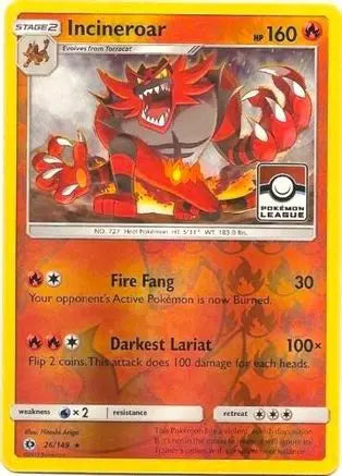 Incineroar (26/149) (League Promo) [Sun & Moon: Base Set] Pokémon