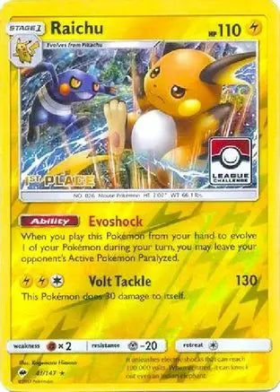 Raichu (41/147) (League Promo 1st Place) [Sun & Moon: Burning Shadows] Pokémon
