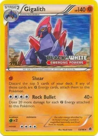 Gigalith (53/98) (Staff Prerelease Promo) [Black & White: Black Star Promos] Pokémon