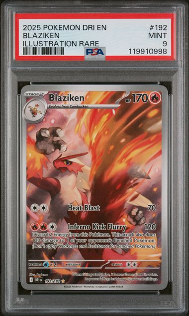 PSA 9 -2025 POKEMON DRI EN-DESTINED RIVALS #192 BLAZIKEN ILLUSTRATION RARE - Doe's Cards