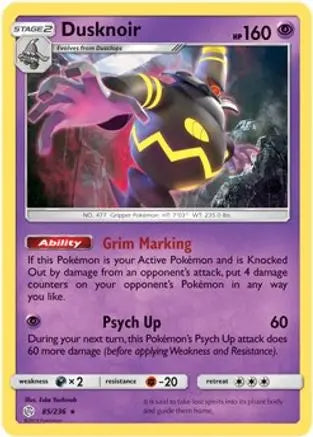 Dusknoir (85/236) (Prerelease Kit Exclusive) [Sun & Moon: Cosmic Eclipse] Pokémon