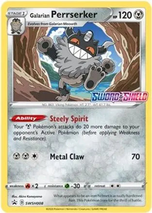 Galarian Perrserker (SWSH008) (Prerelease Promo) [Sword & Shield: Black Star Promos] Pokémon