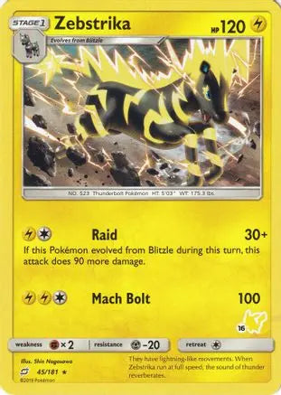 Zebstrika (45/181) (Pikachu Stamp #16) [Battle Academy 2020] Pokémon