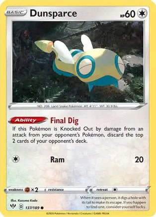 Dunsparce (137/189) [Sword & Shield: Darkness Ablaze] Pokémon