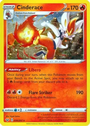 Cinderace (034/202) (Cosmos Holo) [Sword & Shield: Base Set] Pokémon