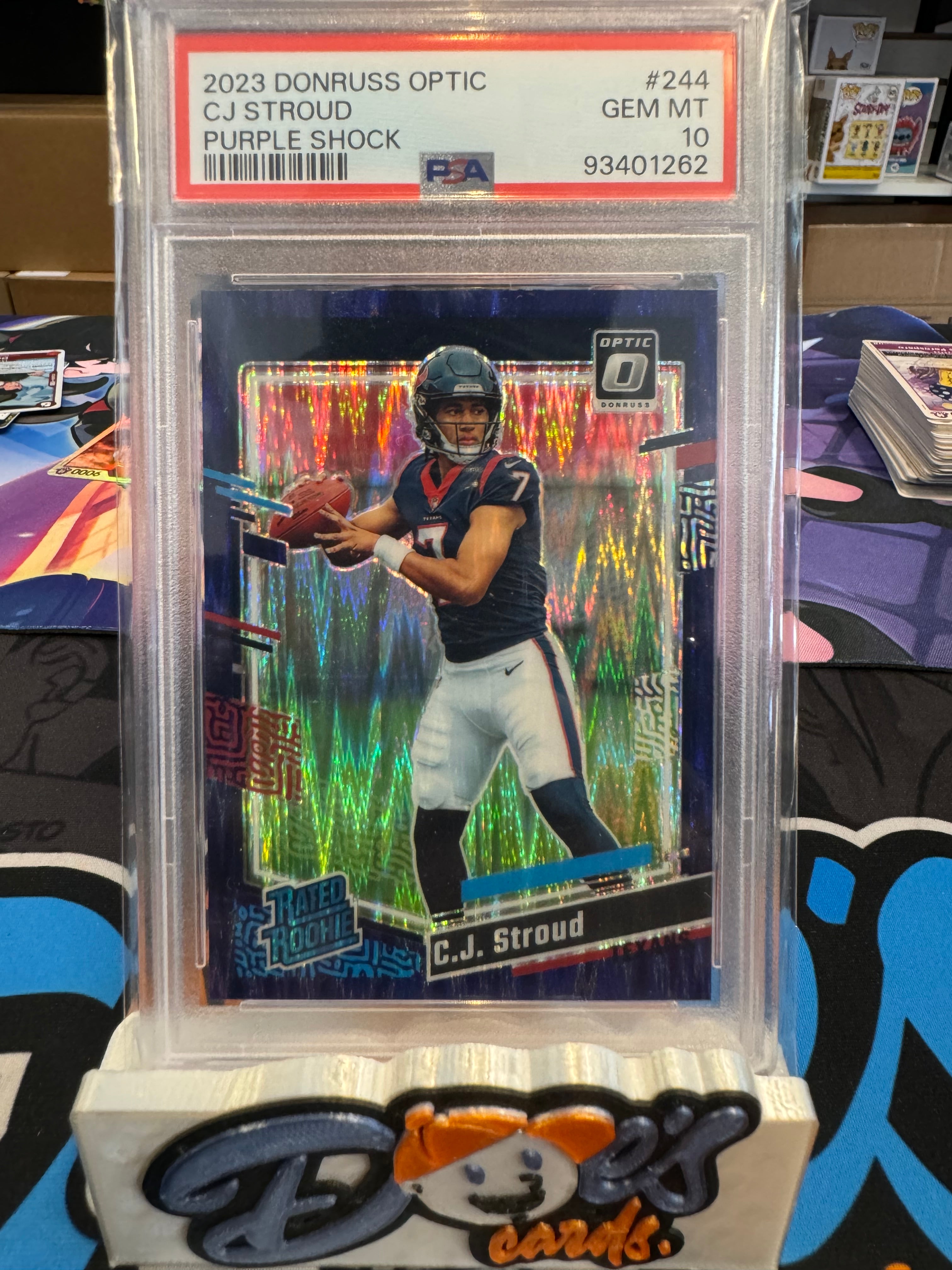 2023  Optic - Rated Rookie Purple Shock Prizm #244 C.J. Stroud (RC) PSA 10 - Doe's Cards