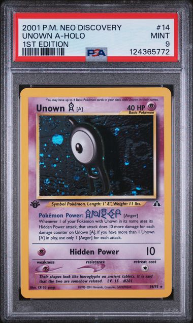 PSA 9 - 2001 POKEMON NEO DISCOVERY #14 UNOWN A-HOLO 1ST EDITION