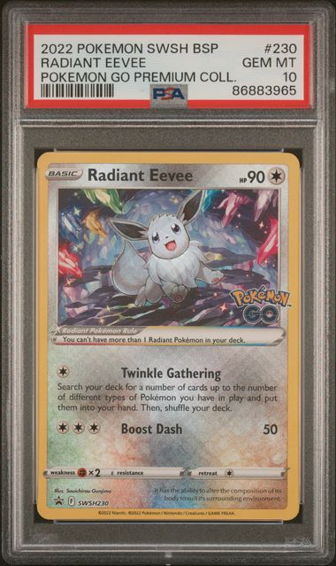 PSA 10 - 2022 POKEMON SWSH BLACK STAR PROMO #230 RADIANT EEVEE POKEMON GO PREMIUM COLL. - Doe's Cards