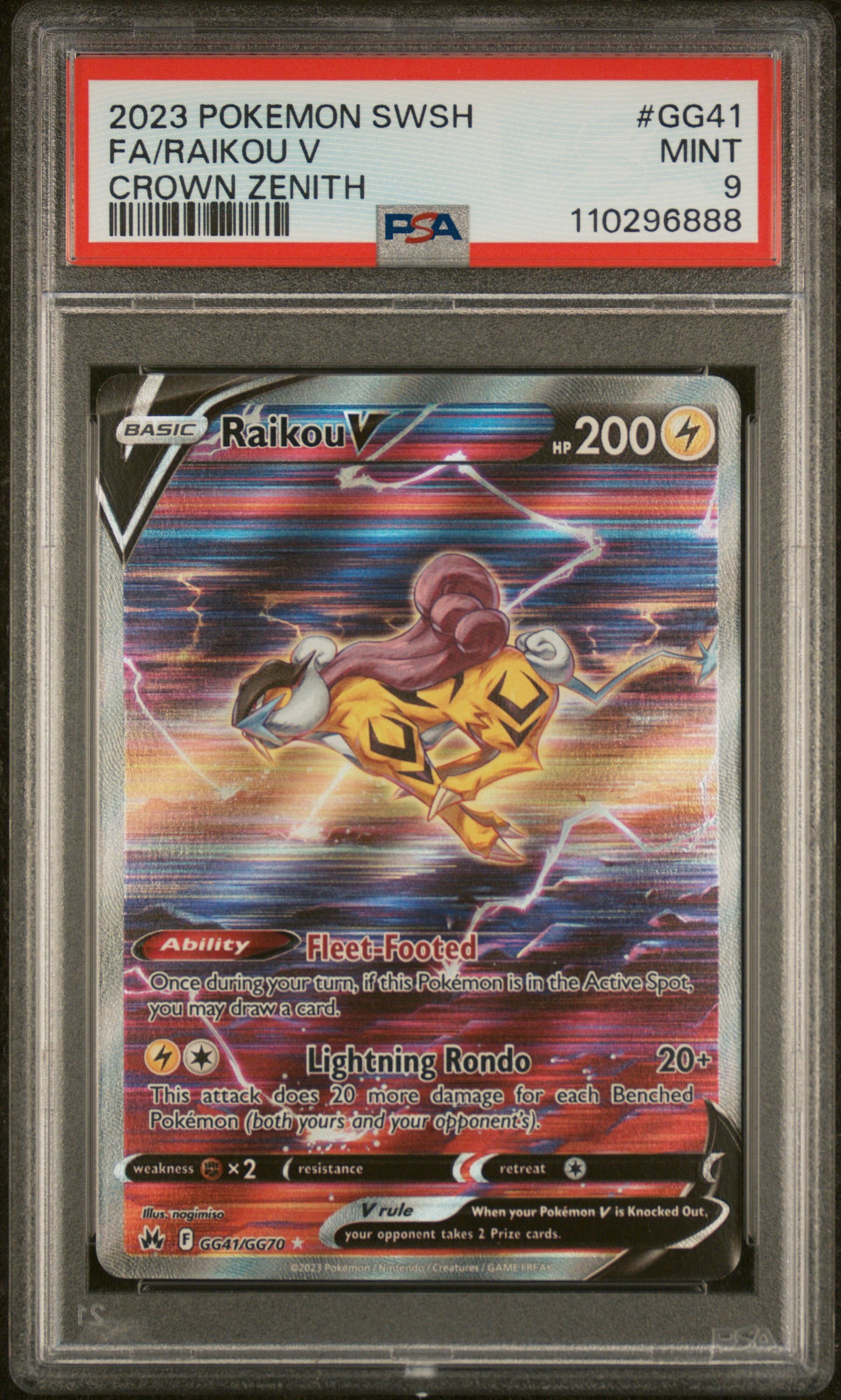 Psa 9 - 2023 POKEMON SWORD AND SHIELD CROWN ZENITH #GG41 FA/RAIKOU V CROWN ZENITH - Doe's Cards