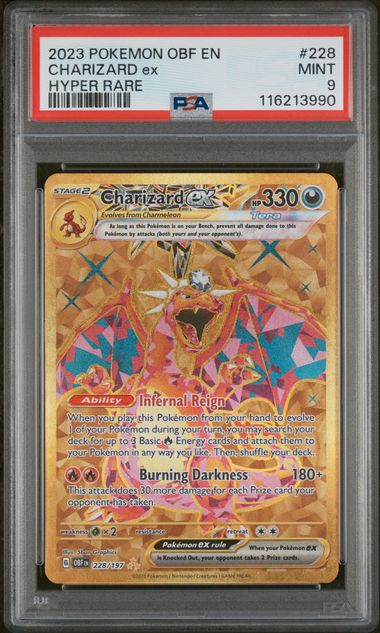 2023 POKEMON OBF EN-OBSIDIAN FLAMES #228 CHARIZARD ex HYPER RARE PSA 9 - Doe's Cards