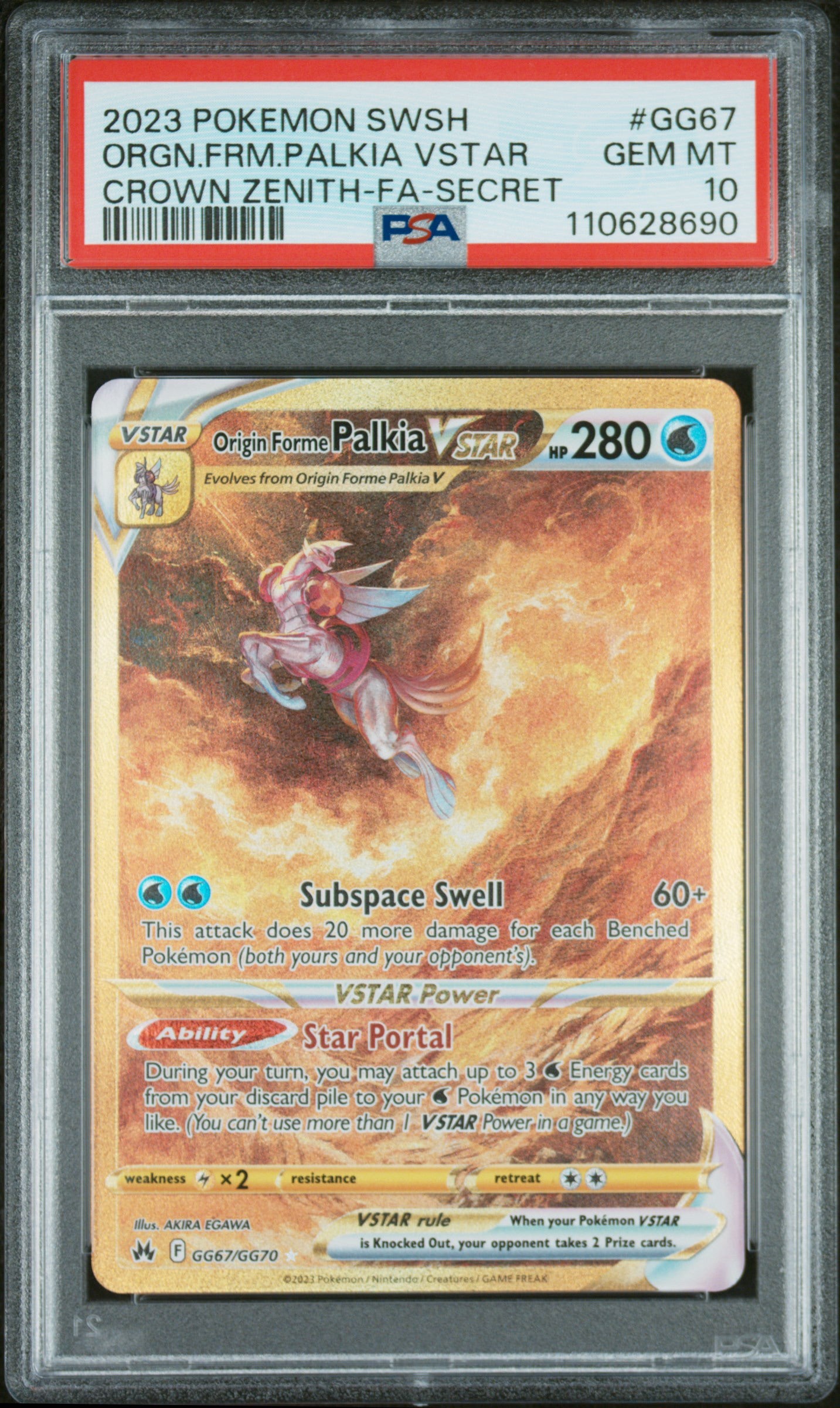 PSA 10 - 2023 POKEMON SWORD AND SHIELD CROWN ZENITH #GG67 ORGN.FRM.PALKIA VSTAR CROWN ZENITH-FA-SECRET - Doe's Cards