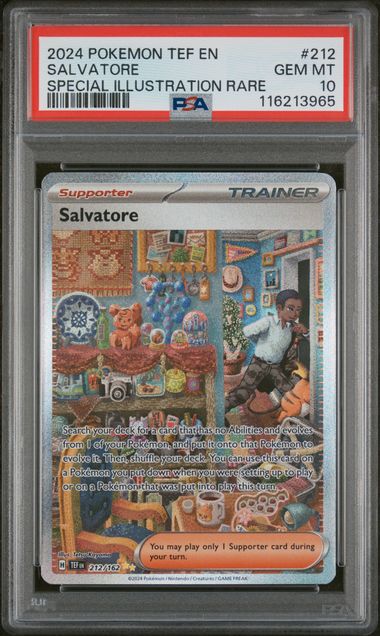 2024 POKEMON TEF EN-TEMPORAL FORCES #212 SALVATORE SPECIAL ILLUSTRATION RARE PSA 10 - Doe's Cards