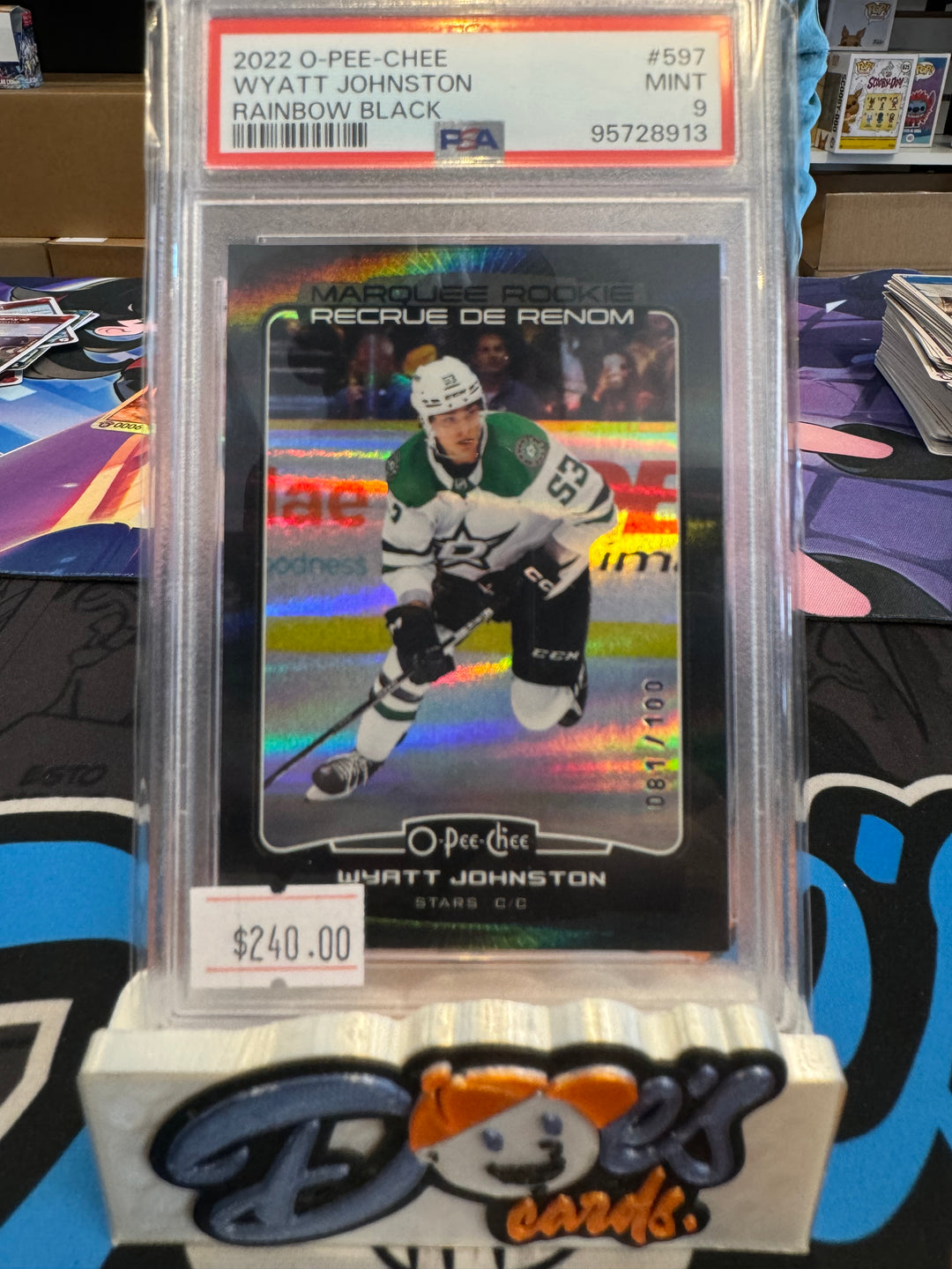 2022 O-Pee-Chee Wyatt Johnston Marquee Rookie Black Rainbow /100 PSA 9