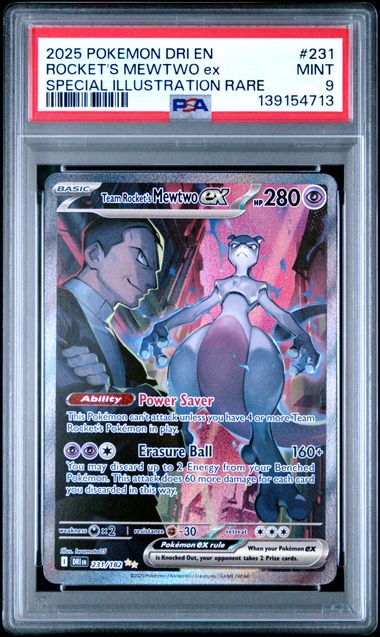 PSA 9 - 2025 POKEMON DRI EN-DESTINED RIVALS #231 ROCKET'S MEWTWO ex SPECIAL ILLUSTRATION RARE Doe's Cards