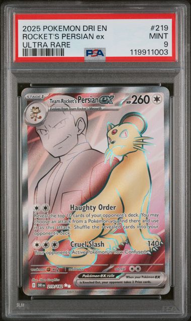 PSA 9 -2025 POKEMON DRI EN-DESTINED RIVALS #219 ROCKET'S PERSIAN ex ULTRA RARE - Doe's Cards