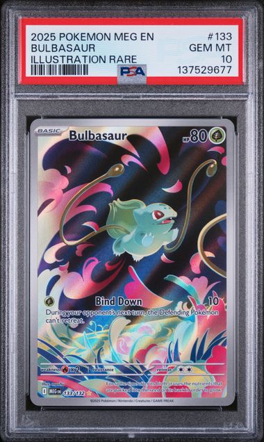 PSA 10 - 2025 POKEMON MEG EN-MEGA EVOLUTION #133 BULBASAUR ILLUSTRATION RARE Doe's Cards