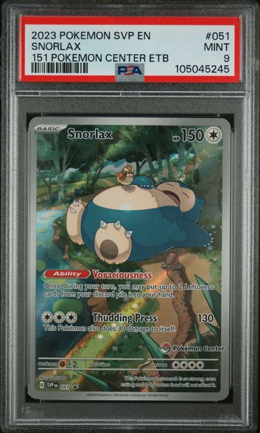 PSA 9 - 2023 POKEMON SVP EN-SV BLACK STAR PROMO #051 SNORLAX 151 POKEMON CENTER ETB - Doe's Cards