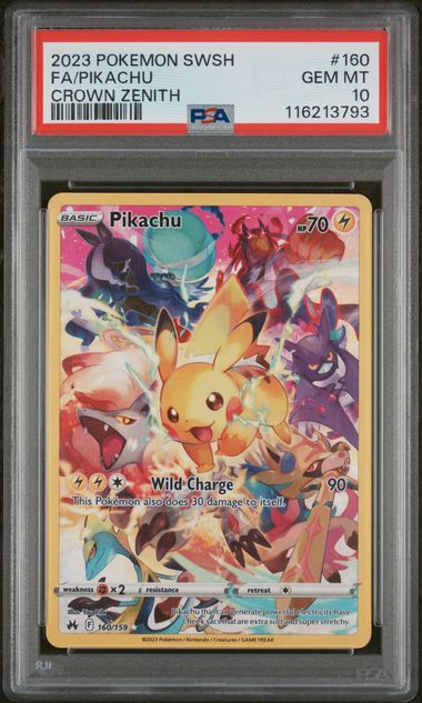 PSA 10 - 2023 POKEMON SWORD AND SHIELD CROWN ZENITH #160 FA/PIKACHU CROWN ZENITH - Doe's Cards
