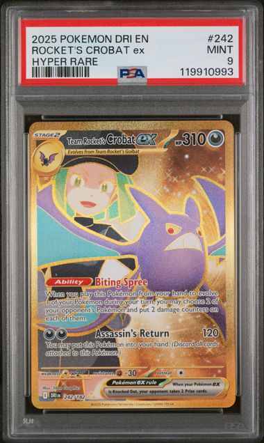 PSA 9 -2025 POKEMON DRI EN-DESTINED RIVALS #242 ROCKET'S CROBAT ex HYPER RARE - Doe's Cards